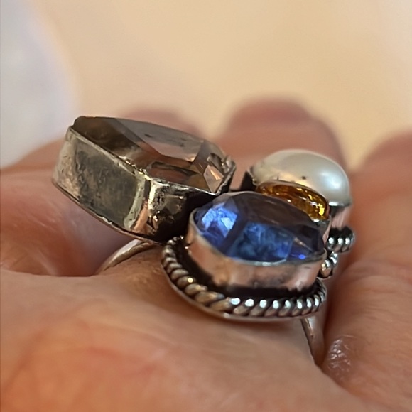 #369 Amethyst, Amber, Pearl Handcrafted Ring ๐ Size 9 NWOT - Picture 7 of 15